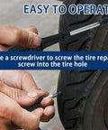 Using 60 Piece Tire Repair Kit With Heavy Duty Plugs And Screws Quick Fix Puncture For Tubeless Tires on a tire close-up