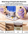 Top Shelf Pattern Flush Trim Router Bits Set Featuring Dead Nut Tight Carbide Cutters And Smooth Riding Bearings For Zero Tear Out Custom Woodworking Projects in use on wood.