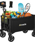 Heavy Duty Foldable Wagon Cart With Wheels, 120L Capacity, 220 Lbs Load, carrying sports gear and groceries with expandable storage.
