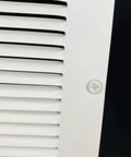 Close-up of sturdy steel return air grille for 24x6 duct opening white vent cover for sidewall and ceiling HVAC cold air intake grille