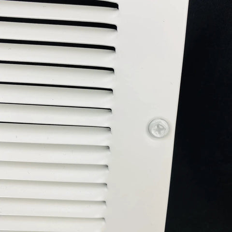 Close-up of durable high quality steel return air grille vent cover with 40° fins for 24 inch by 24 inch duct openings in white finish