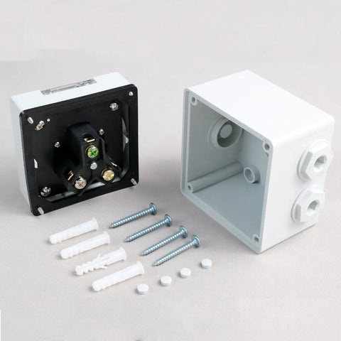 Built Legit For Any Adventure This Heavy Duty Nema 5-30R RV Power Outlet Box assembly with screws and fittings for installation.