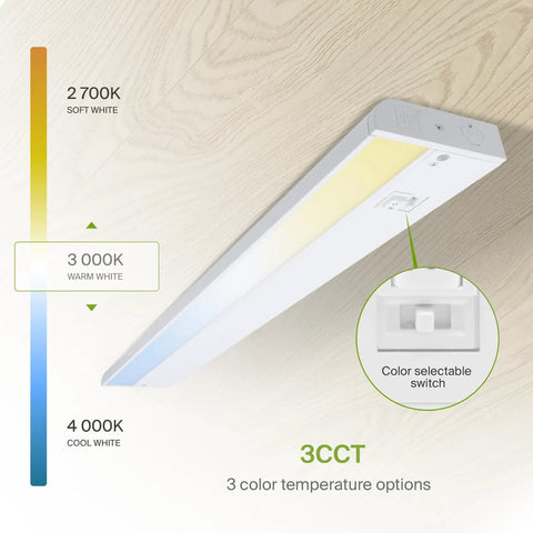 Under Cabinet Lighting 18 Inch Plug In Or Hardwired, Dimmable With High Low Off Switch, 3CCT 2700K To 4000K, White