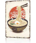 Old School Vintage Metal Sign With Ramen And Egg Theme, Chopsticks In The Mix - Rustic Tin Wall Art, 8x12 Inch, Pre Drilled Holes
