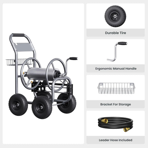 Heavy Duty Garden Hose Reel Cart With Wheels For Outdoor Use 250 Feet Of Five Eighth Inch Hose Capacity Weather Resistant