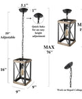 Farmhouse Pendant Light With Rustic Wood Cage And Matte Black Iron Frame Delivers A Dope Industrial Rectangular Chandelier Vibe For Kitchen Island Entryway Foyer Living Room And Dining Area Brown Finish, adjustable height shown in diagram