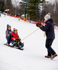 Adult pulling Go Kart Style Snow Sled with Steering Wheel and Brakes for Kids and Adults, 220 lb Capacity, Two PE Skis.