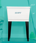 Front view of Heavy Duty 19 Gallon Thermoplastic Utility Sink With Adjustable Metal Legs showing dimensions, no faucet.