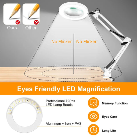 10X Magnifying Glass With Light And Stand Handy Hands Free Desk Lamp with 72 LED beads for eye-friendly magnification and no flicker.
