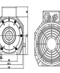 Technical drawing of Heavy Duty Air Cooled CNC Spindle Motor 9Kw with dimensions for woodworking applications.