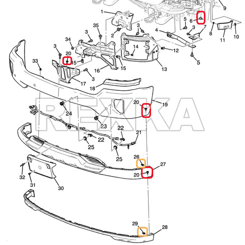 Diagram showing installation of 15 Sets Fender Liner Bumper Cover Splash Shield Wheelhouse Liner Bolt Screw U Nuts Kit For GM Cars