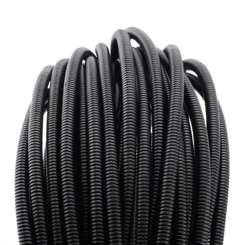 Close-up of black 100 Ft 1/4 Inch Wire Loom Split Tubing Auto Wire Conduit Flexible Cover With High Temperature Range
