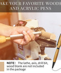 Slimline 7mm pen kit on a wood lathe being turned by hand; wooden blank and metal rod visible, side view