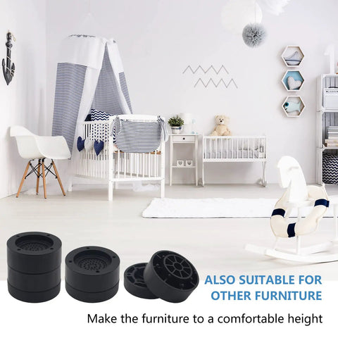Rock Solid Furniture Risers Set Of Four Black Bed Lifts With Tough Heavy Duty Build Holds Up To Three Thousand Pounds in a nursery setting.