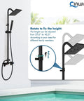 Wall Mounted Outdoor Shower System With Matte Black Finish Featuring A 6 Inch Square Rainfall Shower Head, Handheld Spray, Double Cross Handles