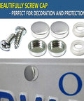 Stainless Steel License Plate Screws Kit Rust Proof Corrosion Resistant Front Or Rear Plate Fasteners With Black Caps M6 Screws And Chrome Caps Eight Piece Hardware Set