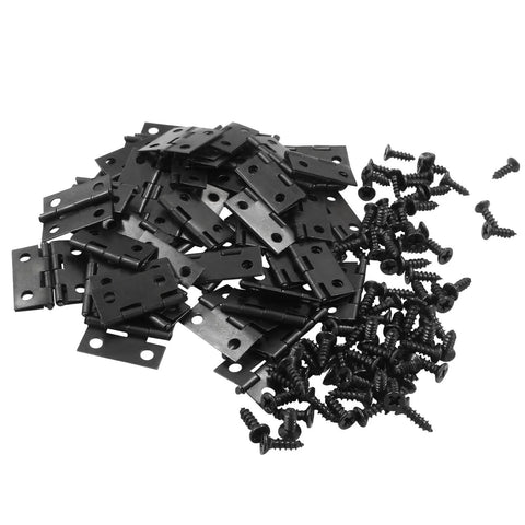 Black Mini Hinges Set 50 Pcs With 200 Tiny Screws For DIY Crafts Jewelry Box Dollhouse Picture Frame 18x15mm Small Hinges