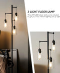 Dope Tree Style Floor Lamp With Three Glass Shades Rustic Farmhouse Modern Industrial Standing Light For Living Room