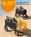 Heavy Duty Beach Cart With Big 9x4 All Terrain Wheels For Sand, Foldable Wagon With Tailgate, 200L Capacity displayed on beach