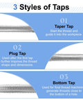 Kickass High Speed Steel Hand Tap Set For Number 8-36 Unf Threads Featuring Taper Plug And Bottom Cut Fastener Repair Tools showcasing Taper, Plug, and Bottom Taps.
