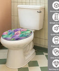 Toilet Seat Round Resin for Bathroom with colorful wave design, fits 4-7 inch holes, easy to install.