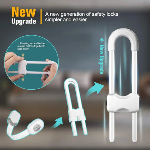 6PCS Baby Cabinet Locks With Adjustable U Shaped Design For Drawers Cabinets Gates And Furniture Doors Multifunctional Kid Safety Locks With Secure Lock Buttons To Keep Curious Kids Out