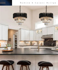 Kitchen with Three Tier Black Rose Gold Crystal Chandelier Round 16 Inch Flush Mount Pendant Light Dimmable Ceiling Fixture