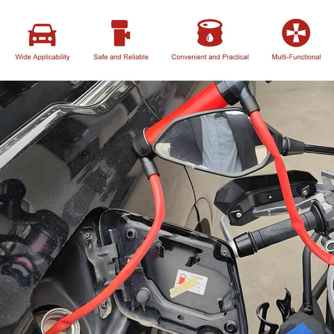 Rock Solid Car Siphon Pump And Fluid Transfer Kit Extracts Gasoline And Oil Dead Simple With Heavy Duty PVC Hose connected to fuel tank.