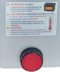 Close-up of warning label on Compact 12V DC Hydraulic Power Unit with Single Double Acting Valve, 6 Quart Fluid Capacity.