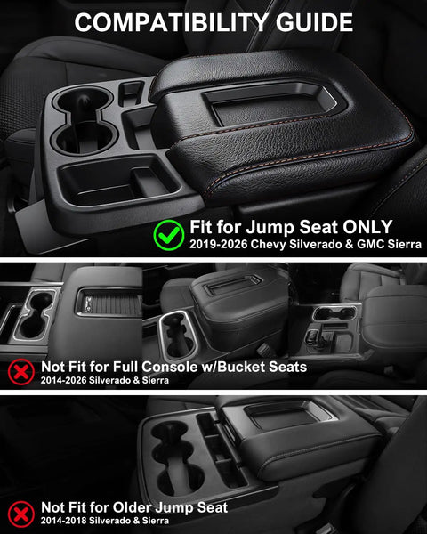 Center Console Hanging Organizer Box With Compartments For Split Bench Seats Fits 2019 To 2026 Silverado 1500 And 2020 To 2026 Silverado 2500HD 3500HD Sierra GMC Trucks compatibility guide.