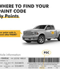 Diagram showing where to find paint code on Dodge Ram for Granite Crystal PAU LAU Touch Up Paint, 2 in 1 Scratch Remover Pen.