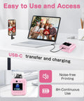 Dual-Lens Instant Print Mini Camera For Kids, 48MP Front And Rear Cameras, Selfie Ready, 1-Second Black And White Print, 32GB Card Included, Pink Portable Photo Printer Toy For Festivals And Travel, USB-C charging