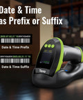 Wireless Barcode Scanner With Screen Pro Edition showing date and time prefix or suffix on customizable screen