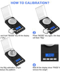 Portable Jewelry Scale 50g Capacity 0.001g Precision Microgram And Milligram Scale calibration steps with display and buttons.