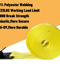 Heavy Duty Flat Hook Ratchet Straps 4 Pack 2 Inch By 27 Foot Weather Resistant Cargo Straps coiled on yellow background
