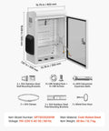 Badass Outdoor Electrical Junction Box Cold Rolled Steel Ip65 Waterproof Weather Ready Enclosure With Thermostat And Fan Cooling Hinged Door Rain Hood Wall Pole Mount 20 X 16 X 8 Inches Heavy Duty, open with dimensions and mounting accessories.