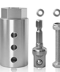 1 Inch Jack Drive Drill Adapter For Trailers, 2 In 1 Design That Works With Electric Drills Or Ratchets, Stainless Steel Build With 1/2 Inch Drive Socket Adapter, Heavy Duty Towing And Maintenance Accessory, image of stainless steel components