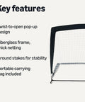 Portable Pop Up Soccer Goal Net Set For Backyard Practice 4 Foot By 3 Foot Pack Of 2 With Carrying Bag Durable Fiberglass Frame All Weather Netting Ground Stakes No Fuss Setup.