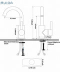 Technical diagram of Single Hole Bathroom Faucet With 360 Degree Swivel Spout, 304 Stainless Steel, Brushed Nickel Finish dimensions.