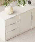 Brushed Nickel Finger Edge Pulls For Cabinets And Drawers, 5 Inch Hole Centers shown on modern white dresser