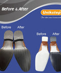 Image showing before and after use of Eight Piece Shoe Sole And Heel Repair Kit With Cuttable Replacement Pads Non Skid Soles And Heels Anti Slip Wave Pattern For Quiet Shoes And Floor Protection, featuring improved sole grip.