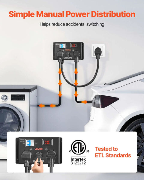 Handy Manual Ev Charger Switch That Plugs Right Into Nema 14 30 Or 14 50 Dryer Outlets For Level 2 Electric Vehicle Charging Up To 24 Amps At 240 Volts With Built In Circuit Breaker That Works Like A Charm, showing power distribution connections.