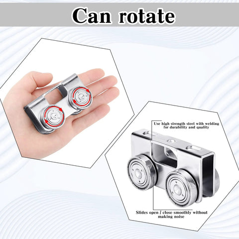 Hand holding heavy-duty wheel trolley roller for stable, silent operation, compatible with 1-5/8 inch wide or taller strut channel.