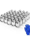 40 Pcs 33mm Lug Nut Covers For Semi Trucks Bullet Flanged ABS Chrome Push On Caps Anti Rust Protection with blue gloves