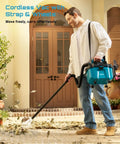 Person using Cordless Wet And Dry Shop Vacuum For Garage And Car Cleanups Boss Grade 2.6 Gallon Mini Vacuum outdoors with leaves