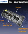 N52 Engine Valve Cover Kit With Oil Cap And PCV Hose For BMW 125i 128i, shown with labeled features like oil filler and PCV valve.