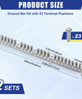 2 Pack Ground Bar Kit With 23 Terminal Positions For Safe Electrical Connections Includes Mounting Screws And Easy Install Plug N Play Ready For Distribution Boards And Electrical Panels, 250mm x 13mm