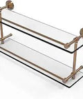 Side view of Wp 2 Gal Waverly Place 22 Inch Double Gallery Rail Glass Shelf in Brushed Bronze Finish, sleek design with solid brass hardware.