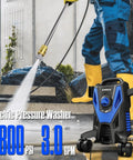 Badass 4800 PSI Electric Pressure Washer with 4 Quick Connect Nozzles and Foam Cannon to Kick Some Dirt from Cars and Driveways while Crushing Grime on Patios Featuring Multi Purpose Outdoor Cleaning Made Super Simple in use, with water spray against surfaces.