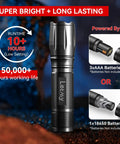 Beast Bright Go To Tactical Flashlight Pack showcasing LED light with zoomable beam, battery options, and durability details.